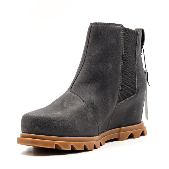 Sorel Women Joan of Arctic Wedge III Grey Stone Leather Lug Chelsea Boots sz 9 - Picture 3 of 10